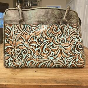 Patricia Nash Turquoise and Brown Floral Shoulder Bag